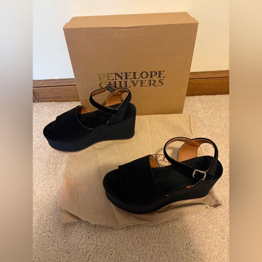 Penelope Chilvers Black Silk Velvet Platforms - Picture 2 of 3